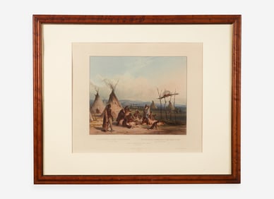 After Karl Bodmer (1809-1893), "Funeral Scaffold of a Sioux Chief near Fort Pierre,"  circa 1840