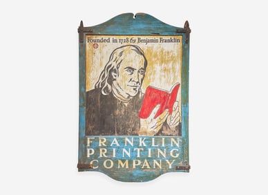 Edward Penfield (1866-1925), A painted wood Franklin Printing Company shop sign, circa 1920