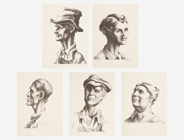 Thomas Hart Benton (American, 1889-1975) - The Joads (Pa Joad, Ma Joad, Sharon Joad, Tom Joad, and