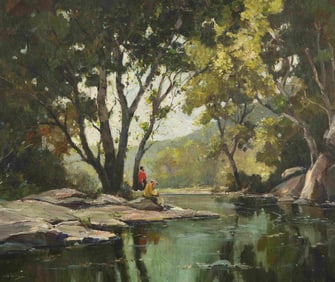 Anthony Thieme (American, 1888-1954) - Fishing by the River