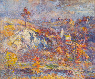 John Pierce Barnes (American, 1893-1954) - Untitled (Old Quarry): John Pierce Barnes (American, 1893-1954) - Untitled (Old Quarry) Signed ‘JOHN P. Barnes’ bottom right; also with the "John P. Barnes Estate' stamp on stretcher verso, oil on canvas 20