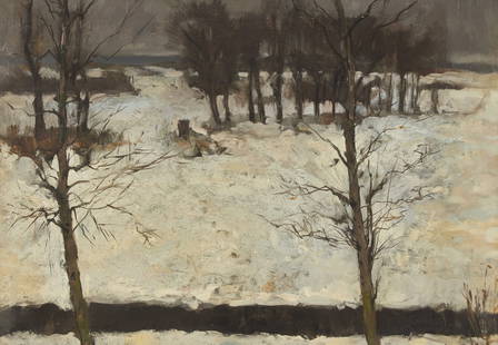 Bror Julius Olsson Nordfeldt (American, 1878–1955) - Footsteps in the Snow: Bror Julius Olsson Nordfeldt (American, 1878–1955) - Footsteps in the Snow Signed ‘Nordfeldt’ bottom right, oil on panel 14 ¾ x 21 ¼ in. (37.5 x 54cm) Provenance Private