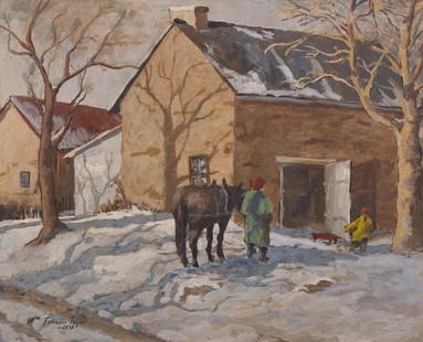 William Francis Taylor (American/Canadian, 1883&#8211;1970) - Farm House in Snow: William Francis Taylor (American/Canadian, 1883&#8211;1970) - Farm House in Snow Signed and dated &#8216;Wm Francis Tayor/1930&#8217; bottom left, oil on board 24 x 29 &#189; in. (61 x 73.7cm) Provena