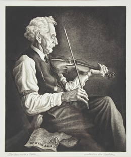 Jackson Lee Nesbitt (American, 1913–2008) - Old Man with Violin: Jackson Lee Nesbitt (American, 1913–2008) - Old Man with Violin 1955. Edition of 112, titled and signed in plate ‘Old Man with a Violin Jackson Lee Nesbitt 1955’ across bottom margin