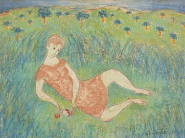 Darrel Austin (American, 1907-1994) - Girl Resting in a Meadow