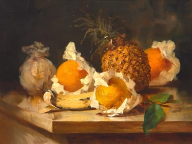 Ben Austrian (American, 1870–1921) - Still Life with Pineapple and Wrapped Oranges