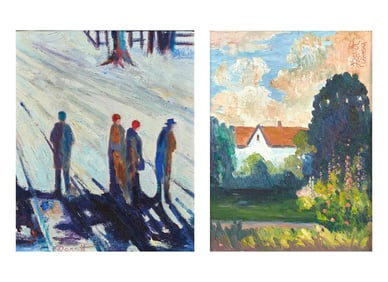 Joseph Barrett (American, B. 1936) - Water Crossing, Buckingham; together with Hollyhocks, Lahaska