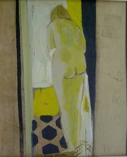ROSE HILTON (British b. 1931) YELLOW NUDE signed: ROSE HILTON (British b. 1931) YELLOW NUDE signed and dated 71", oil on panel 15 3/4 x 13 1/4 in."