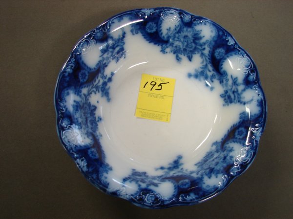 Lois flow blue bowl, 8" dia., knick on front side,