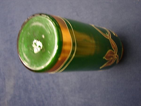 Art Nouveau green glass vase, with applied gold fl - 2