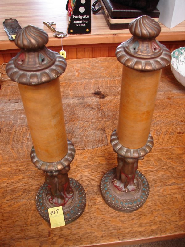 Pair of plaster decorative candlelights with 3 che