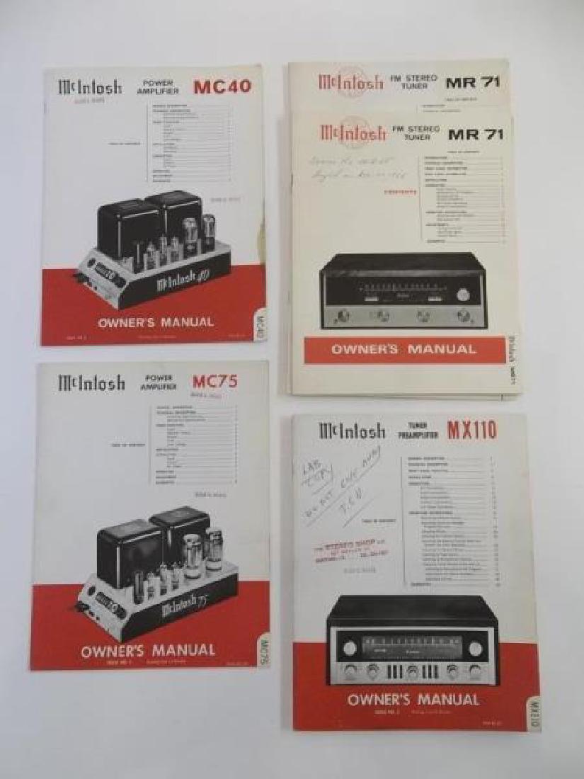 Lot of 5 McIntosh owner's manual and maintenance: Lot of 5 McIntosh owner's manual and maintenance manual for power amps (1) MC 40 and (1) MC75, owner's manual and service info for FM stereo tuner (2) MR 71and (1) MX110 with schematics, stained, pen 