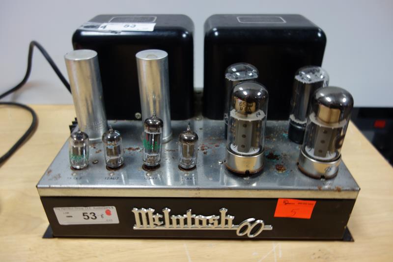 McIntosh MC 60, stereo tube power amp, w/ tubes, no: McIntosh MC 60, stereo tube power amp, w/ tubes, no cage, s # 5971, rusted & pitted, tested - does not work