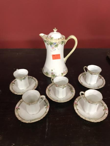 (1) One Chocolate Pot with (5) Five Cups and Saucers: (1) One Chocolate Pot with (5) Five Cups and Saucers (Nippon)