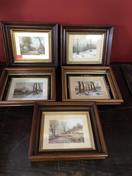 (5) Five Victorian Framed Prints in Black Walnut Shadow: (5) Five Victorian Framed Prints in Black Walnut Shadow boxes (13"x 15")