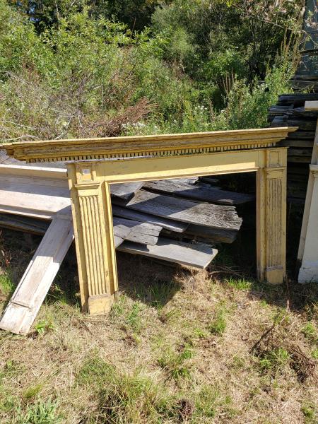 Wooden Fireplace mantle with original yellow paint, (1 of 2)