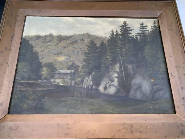 Oil on Canvas Covered Bridge, Mountain Trees and Rocks, (1 of 4)