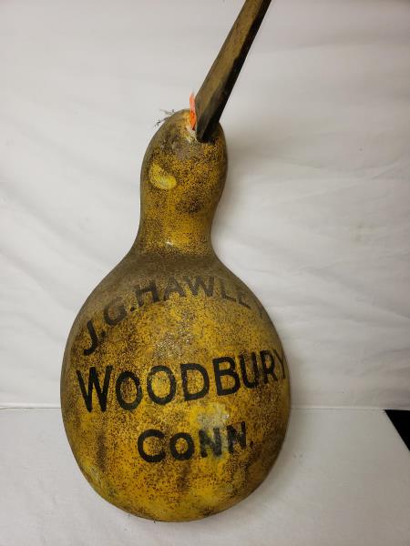 Painted Gourd advertisement, bird carved, J.G. Hawley,: Painted Gourd advertisement, bird carved, J.G. Hawley, Woodbury, CT