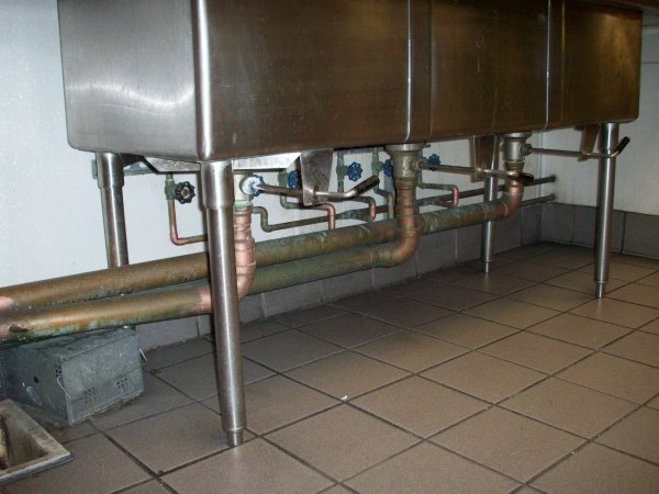 Three Bay Sink w/ Drain Boards, Three Faucets w/ Sp - 2