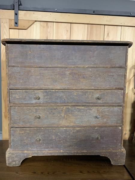 Blanket Chest lift top, 3 drawer, grey washed, poor: lift top, 3 drawer, grey washed, poor condition, snipe hinges, wooden knob pulls, 39 1/2" t x 40" w x 18" d