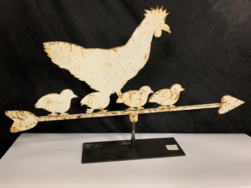 Weathervane iron cut out, hen and 4 chicks on stand,: iron cut out, hen and 4 chicks on stand, 3/8" steel, 22" t x 37" l