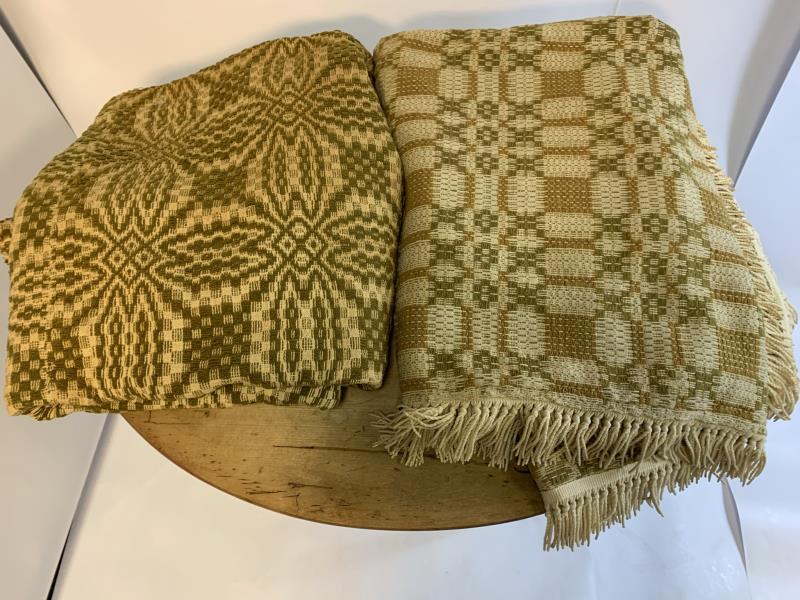 2 Linsey Woolsey Coverlets , brown and gold,: brown and gold, one is 70" x 80" and one is 86" x 68"