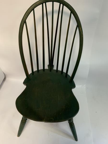Windsor Chair braceback, painted green, light scratches: braceback, painted green, light scratches and gouges, 37" to back, 16" to top of seat,