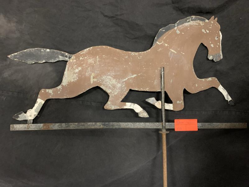 Horse Silhoutte Weathervane galvanized, brown and: galvanized, brown and white, paint loss, 36" x 43"