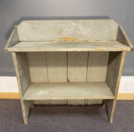 Arched Shelf, ends are bluish green, worn paint,: bluish green, worn paint, 33 1/2" t x 35 1/2" w x 13" d