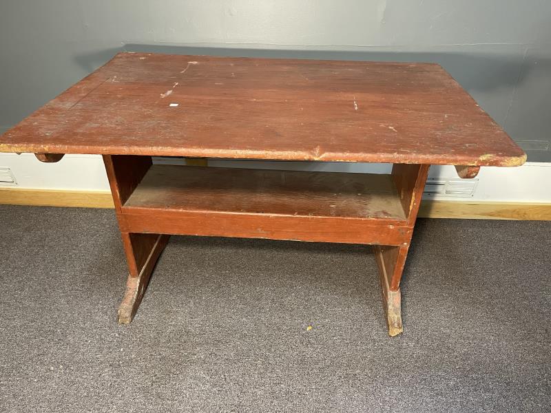 Table, Shoe Foot, feet damaged, top cracked,: Worn paint, poor condition, no pegs for top, 28 1/2" x 32" x 48" top