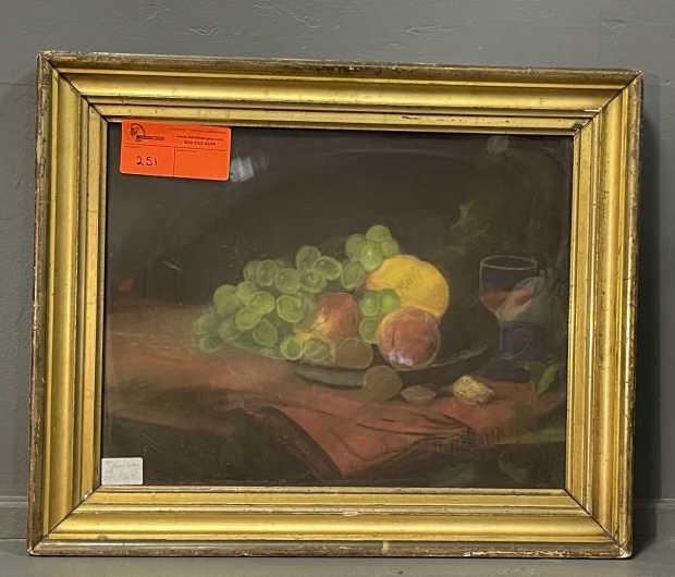 Pastel Drawing, still life of fruit, not signed, gold: still life of fruit, not signed, gold frame, 13 1/2" t x 17 1/2" plus 2 1/2" frame