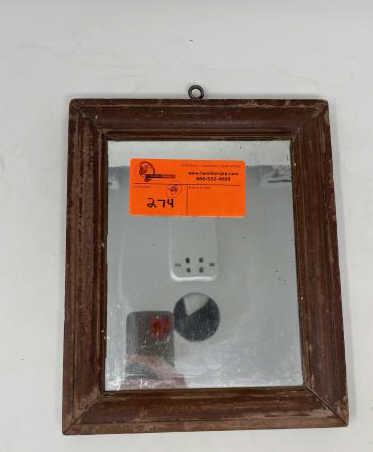 Miniature Mirror red wash, paint worn, overall 11" x 9": red wash, paint worn, overall 11" x 9"