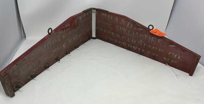 Belt Rack, Advertising folding Gilliam Brand Horse: Folding with stenciled front with 15 hooks, 6" x 38" minor damage to paint, (one hook missing)