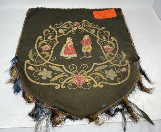 Needlepoint Hanging Tapestry, Couple Moth holes,: Moth holes, missing tassels, edges frayed, back material badly torn, 19 1/2 x 16 1/2