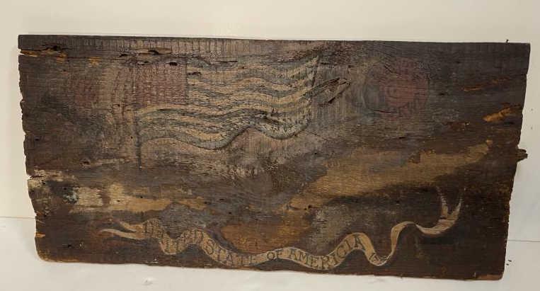 Painted Sign United States of America On rough cut pine: On rough cut pine board, 16" x 33"