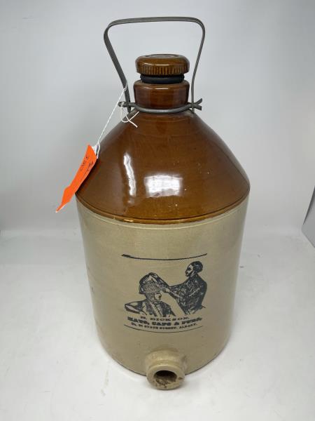 Root Beer Dispenser, H Dickson Hats, Caps & Furs, 17: Hats, Caps & Furs, 17 1/2" top of handle, 9" diameter