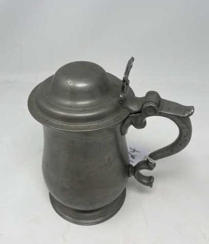 Pewter, Tankard No marks, 8" tall: No marks, 8" tall