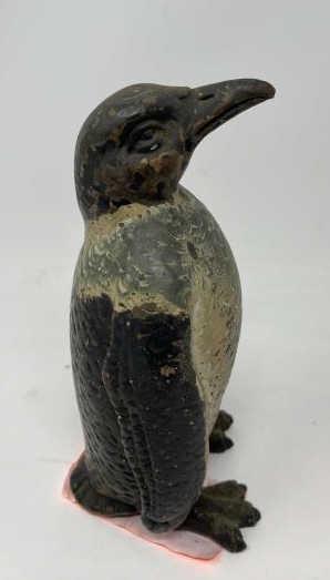 Penguin Statue, copper skin Painted but paint loss: Painted but paint loss throughout, 8 3/4" tall