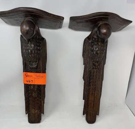 Pair of Eagle Wall Shelves Carved decorative, minor: Carved decorative, minor paint loss & holes, 18 1/2" tall x 10" wide x 6 1/2" deep