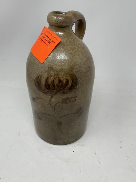 Decorated Jug Decorative brown flower, base cracked,: Decorative brown flower, base cracked, 10" tall