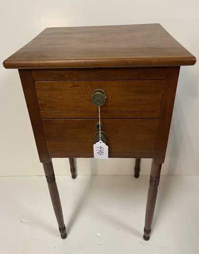 Two Drawer Stand Graduated drawer, brass knob pulls,: Graduated drawer, brass knob pulls, turned legs, nicks & scratches, 32" tall x 18" square top