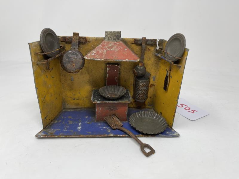 Diorama Miniature Kitchen Tin, assorted mini kitchen: Tin, assorted mini kitchen items, 5" tall x 3" deep