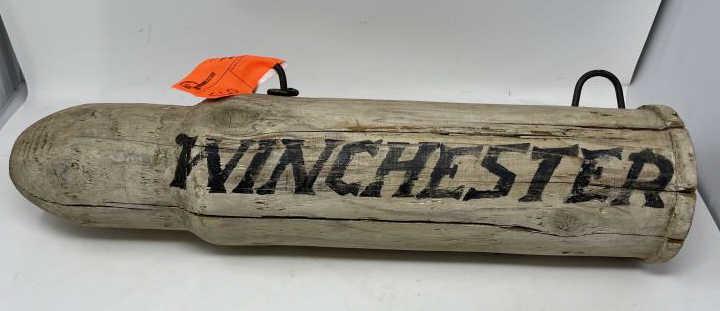 Trade Sign Winchester bullet, hanging, painted on both: Winchester bullet, hanging, painted on both sides, 22" long x 4 1/2" wide