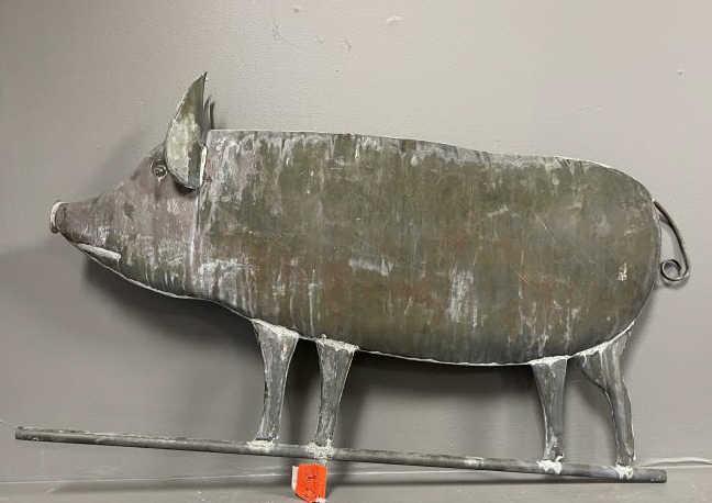 Pig Weathervane Copper pig full body, scratches &: Copper pig full body, scratches & dents, 20th century, 19" tall x 33" wide