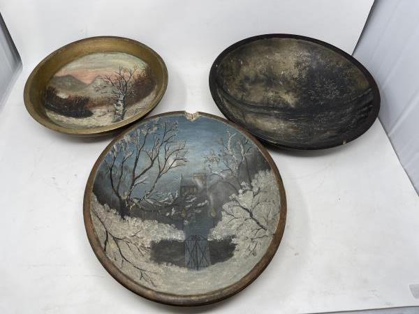 (3) Paint Decorated Wooden Bowls: (3) Paint Decorated Wooden Bowls