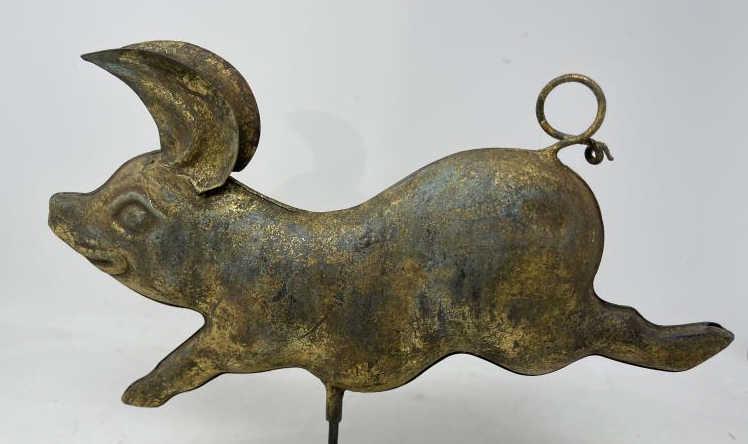 Pig Weathervane Pig, iron, on stand, 2 pieces with ears: Pig, iron, on stand, 2 pieces with ears split, 7" x 12"