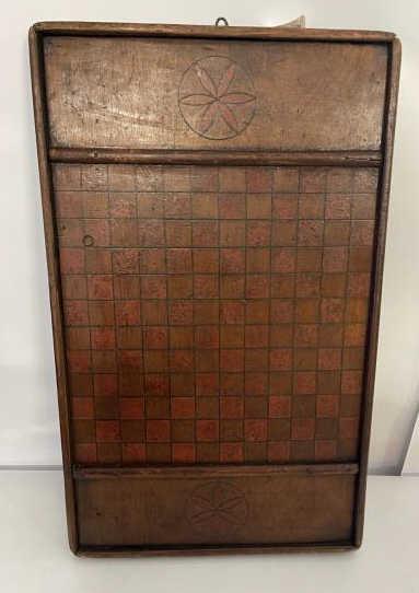 Game Board Double sided, painted, damage to molding: Double sided, painted, damage to molding with some gaps, 1/4" edge, 26" x 15 1/2"