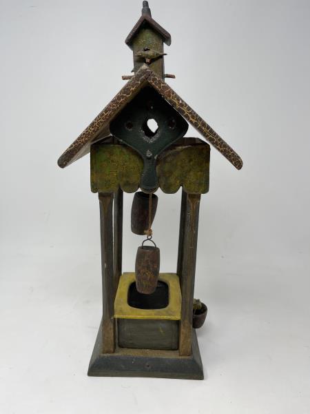 Folk Art wishing well Original paint, cracked finish,: Original paint, cracked finish, 15" tall x 6 1/2 x 6 1/2" roof