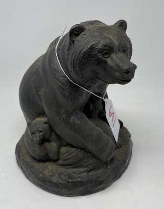 Bronze Bear with clubs Boulton Dama No 55, 9 1/2" tall: Boulton Dama No 55, 9 1/2" tall x 7" base diameter