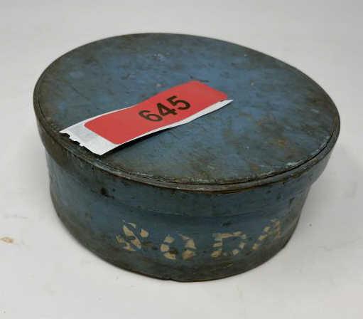 Pantry Box Blue paint, "soda" , worn in spots, 3" x 7": Blue paint, "soda" , worn in spots, 3" x 7"